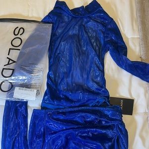 SOLADO Open Back Long Sleeve Bodysuit & Split Hem Skirt Set × 1